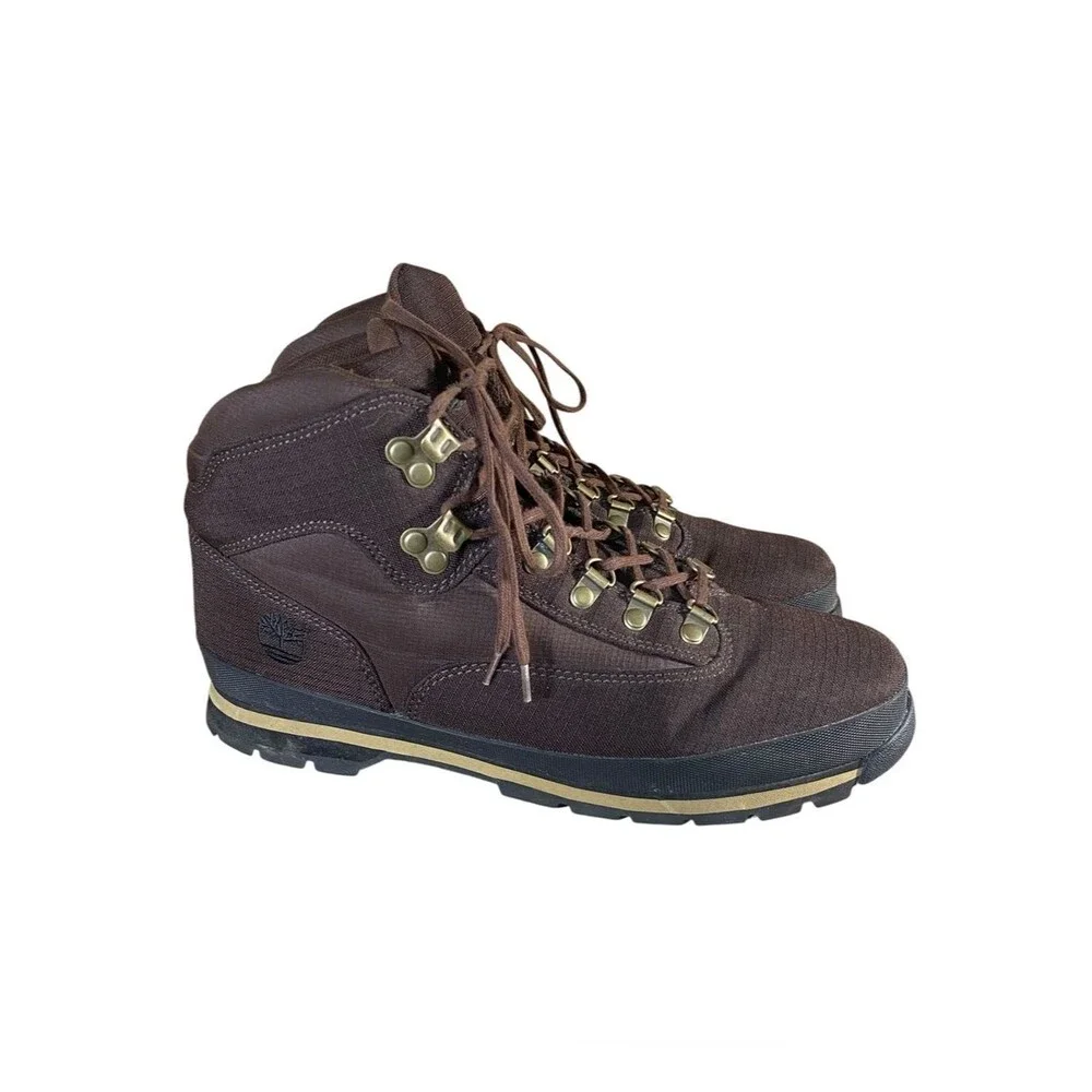 Timberland Mens Hiking Boots Sturdy Canvas Lace Up Dark Brown A13JK 3917 SZ 10.5